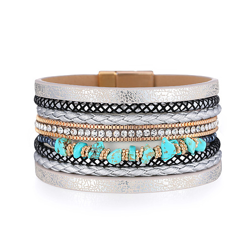 Bohemian Style Turquoise PU Imitation Leather Multi-strand Bracelets WGC9584-03-1