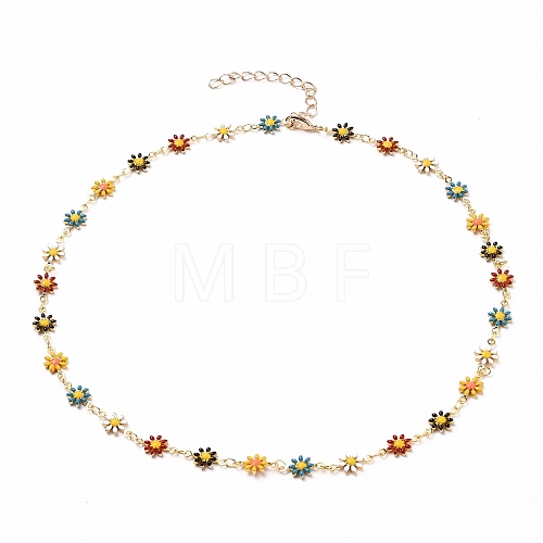 Golden Brass Flower Enamel Links Chain Necklaces X-NJEW-JN03171-01-1