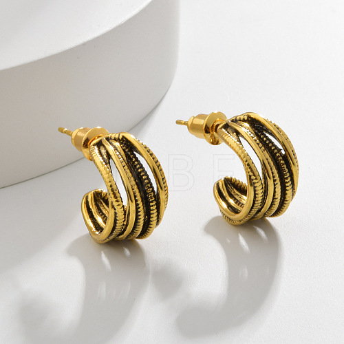 Brass C-Shaped Stud Earrings EJEW-Q391-03AG-1