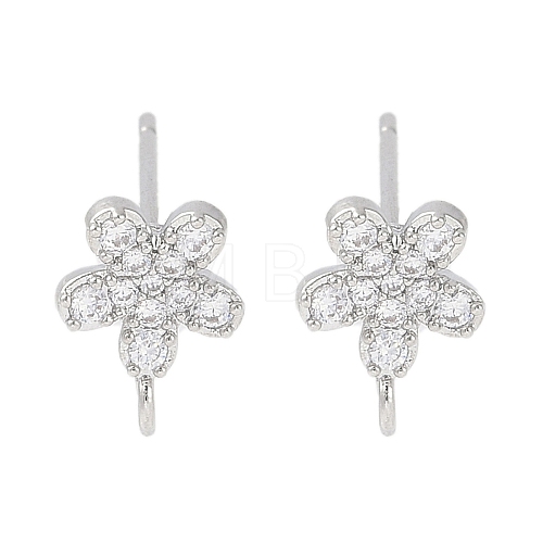 Brass Pave Clear Cubic Zirconia Stud Earring Findings KK-F875-08P-1