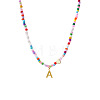 Colorful Beaded Heart Letter Necklace with Pearl Elements Stainless Steel Pendant Jewelry TR2146-1-1