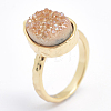 Electroplate Natural Druzy Quartz Crystal Finger Rings RJEW-I055-06G-RS-4