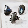 Natural Labradorite and Brass Cuff Rings RJEW-Q025-01A-1
