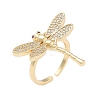Rack Plating Dragonfly Brass Micro Pave Cubic Zirconia Open Cuff Rings for Women RJEW-B064-14G-1