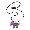 Natural Amethyst Horse Pendant Adjustable Black Korean Waxed Polyester Cord Neckalces NJEW-JN06355-02-3