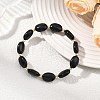 Natural Black Tourmaline & Non-magnetic Synthetic Hematite Oval Beaded Stretch Bracelets for Women Men BJEW-JB13934-01-1