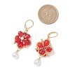 Flower with Teardrop Glass Beads Dangle Earrings EJEW-MZ00670-01-3