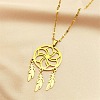 Woven Net/Web with Feather 304 Stainless Steel Pendant Necklaces for Women NJEW-G087-03G-1