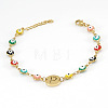 Colorful 304 Stainless Steel & Evil Eye Enamel Flat Round Link Bracelets FS-WGB13F5-16-1