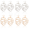 ANATTASOUL 4 Pairs 2 Colors Alloy Hollow Out Monstera Leaf Dangle Earrings for Women EJEW-AN0001-18-1
