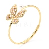 Cubic Zirconia Butterfly Open Cuff Bangle with Imitation Pearl BJEW-A123-25G-4