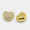 Hollow Heart Brass Cubic Zirconia Beads ZIRC-F001-136G-1