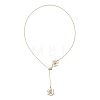 Adjustable Brass Shell Pearl Beaded Flower Pendant Lariat Necklaces NJEW-JN06496-2