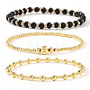 3Pcs Glass & Brass Round Beads Stretch Bracelets HD9470-10-1