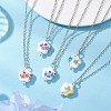 Handmade Printed Porcelain Flower Pendant Brass Cable Chain Necklaces for Women NJEW-JN05746-1