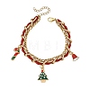 Alloy Enamel Christmas Tree Hat Candy Cane Charm Faux Suede Cord 304 Stainless Steel Woven Chain 2-Strand Bracelets BJEW-TA00763-3