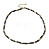 Natural Larvikite & Synthetic Non-magnetic Hematite Column Beaded Necklaces with 304 Stainless Steel End Chains NJEW-K301-01C-4