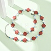 Dyed Natural Lava Rock & Round Synthetic Turquoise & Imitation Pearl Beaded Necklaces GG-CBA922D-07C-1