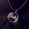 Flat Round Clear Glass Inner Dandelion Pendant Imitation Leather Cord Necklaces for Women FS-WG7DEC0-01-4