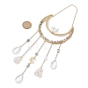 Nuggets Natural Quartz Crystal & Labradorite Chip & Brass Moon Hanging Ornaments HJEW-JM02566-3