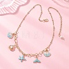 Ocean Alloy Enamel Whale Tail Shell Shape Starfish Pendant Brass Cable Chain and 304 Stainless Steel Satellite Chain Bib Necklaces for Women NJEW-JN05815-01-1