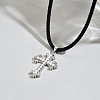 Brass & Imitation Pearl Cross Pendant Black Cord Necklaces for Men LI2000-2-4