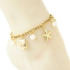 Ocean Natural Pearl & 304 Stainless Steel Starfish Sea Horse Shell Shape Charm Anklets for Women AJEW-AN00826-01-2