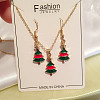 Christmas Tree Alloy Enamel Pendant Necklaces & Dangle Earrings Sets WG2E782-09-1