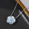 304 Stainless Steel Pave Natural Cornflower Blue Shell Flower Pendant Necklaces for Women NJEW-U032-16P-02-2