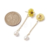 Natural Pearl & Resin Sunflower Dangle Stud Earrings EJEW-JE05692-02-3