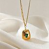 304 Stainless Steel Pave Green Cubic Zirconia Pendant Necklaces WG5E316-01-1
