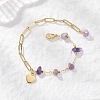 Natural Amethyst Chip Bead & Brass Paperclip Chains Bracelets BJEW-JB12715-01-1