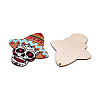12Pcs UV Single Face Printed Wood Skull Pendant Decorations WOOD-N020-02-3