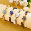 Natural Lapis Lazuli Teardrop Link Braided Bead Bracelet BJEW-SZ0002-54B-5