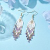 Woven Seed Beads & Natural Amethyst Tassel Earrings EJEW-MZ00154-03-2
