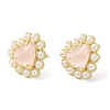 Natural Rose Quartz Heart Stud Earrings with Plastic Pearl Beaded EJEW-E599-02G-03-3