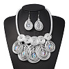 Aluminum Wire Wrapped Glass Beaded Pendant Necklaces & Dangle Earrings Sets WGF0899-03-1