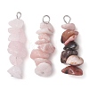 Gradient Color Natural Rose Quartz & Natural Rhodonite & Natural Pink Opal Chip Beaded Pendants PALLOY-JF02791-04-1