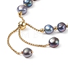 Dyed Natural Pearl & Brass Round Beaded Slider Bracelet BJEW-JB09008-03-5