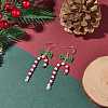 Glass Beaded Christmas Candy Cane with Bowknot Dangle Earrings EJEW-TA00080-2