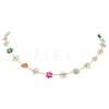 Glass & Shell Pearl Beaded Flower Brass Link Chain Necklaces for Women NJEW-JN06278-2