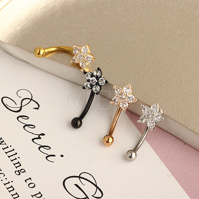 304 Stainless Steel Micro Pave Clear Cubic Zirconia Flower Curved Barbell Cartilage Earrings WG168AC-01-1