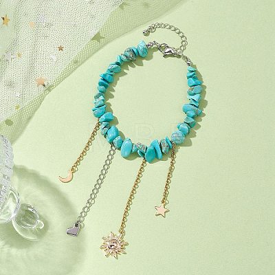Synthetic Turquoise Chip Beaded Bracelets AJEW-JB01221-1