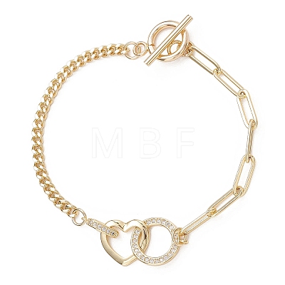 Brass Micro Pave Clear Cubic Zirconia Heart & Ring Link Bracelets BJEW-JB13159-1