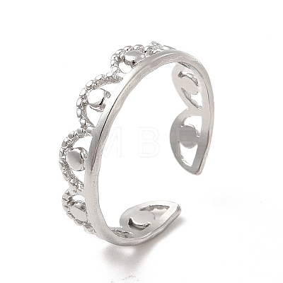 Non-Tarnish 304 Stainless Steel Crown Open Cuff Ring for Women LS-RJEW-E066-08P-1
