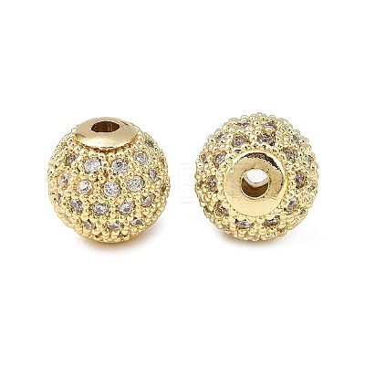 Round Brass Micro Pave Cubic Zirconia Beads ZIRC-N016-01G-10mm-1