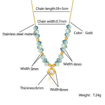 Stainless Steel Crystal Rhinestone Flat Round Pendant Glass Beaded Necklaces for Women GE4228-2-1