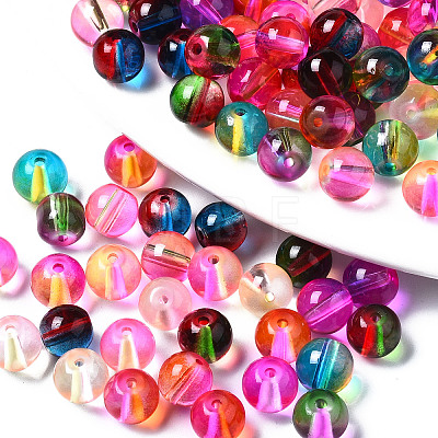 Transparent Two Tone Baking Painted Glass Beads DGLA-N033-09-1