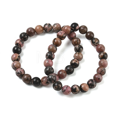 Natural Rhodonite Round Beaded Stretch Bracelets GG-CBA12F1-02A-01-1