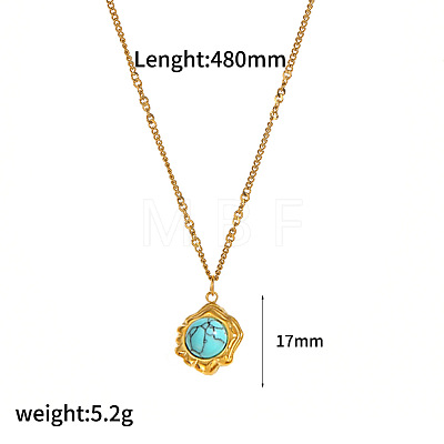 Synthetic Turquoise Flower Pendant 304 Stainless Steel Chain Necklaces for Women FS-WGE9101-01-1